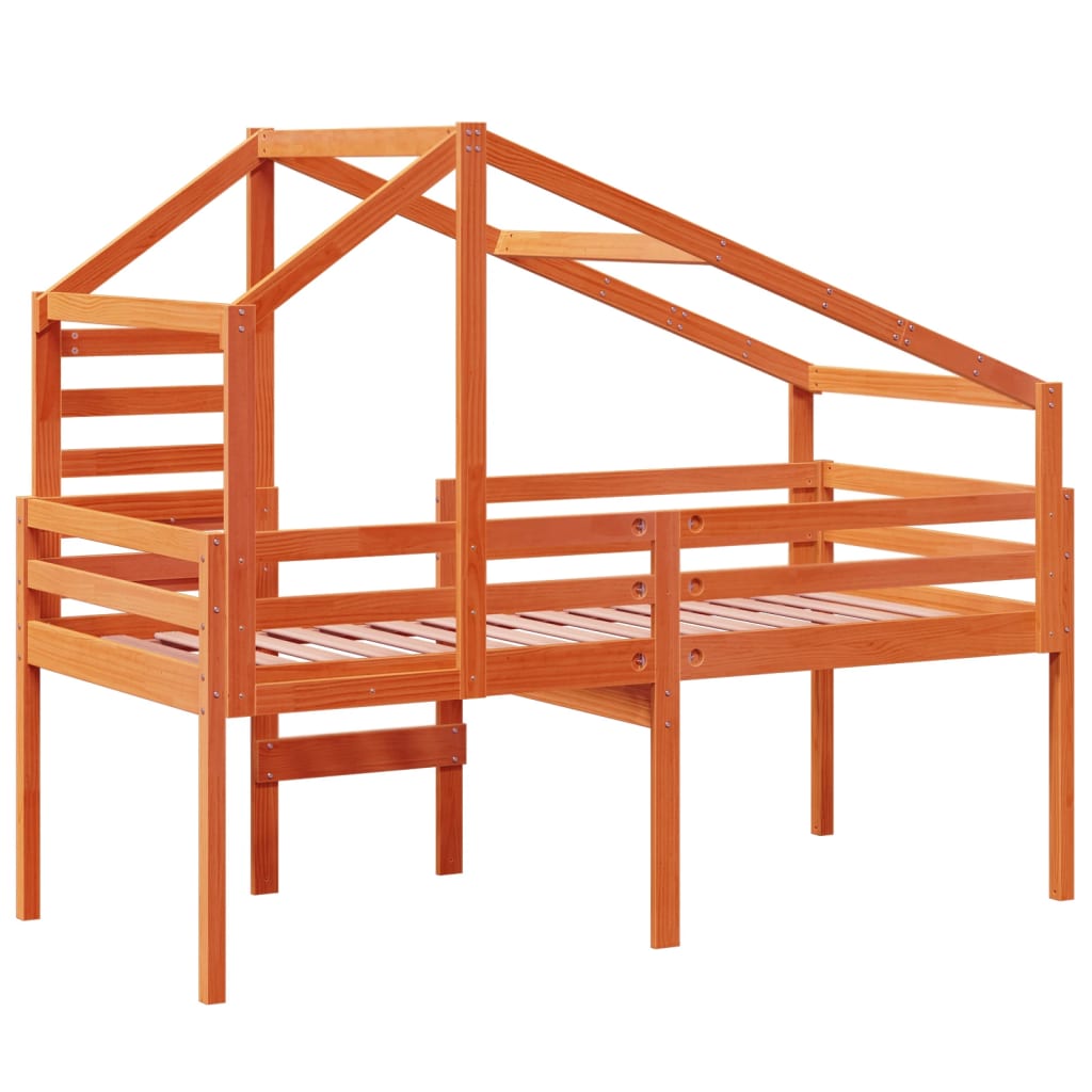 Lit haut avec toit cire marron 90x190 cm bois de pin massif - 6