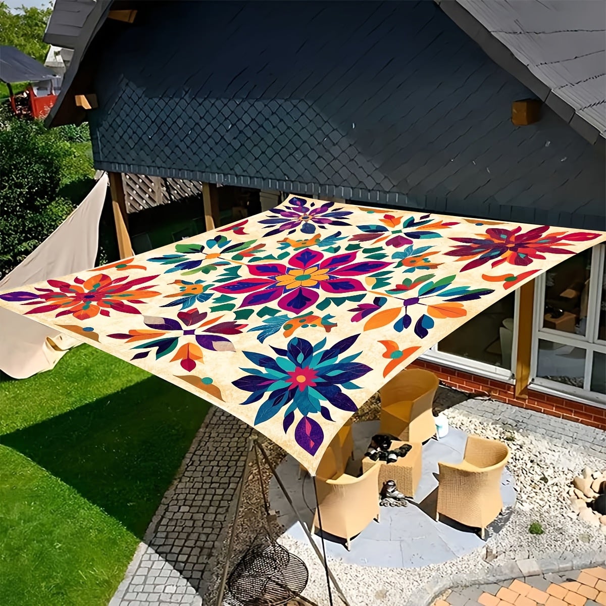 Stores pare-soleil de style bohème, filets d'ombrage, toiles d'ombrage, auvents de terrasse, parasols d'extérieur, idéaux pour les jardins— QWINERN - 9