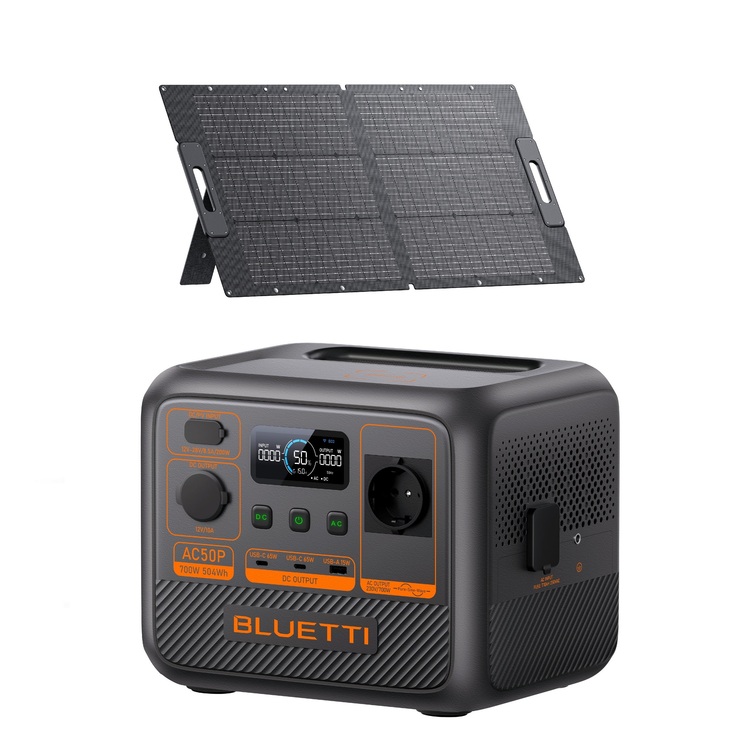Zestaw BLUETTI Premium 50 (AC50P) z panelem solarnym 100W – 504Wh, generator solarny 1x700W (maks. 1200W)