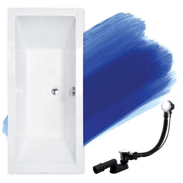 Baignoire rectangulaire 170x75 QUADRO SLIM acrylique blanc, sans Habillage + Pieds + Vidage à chromé - 2