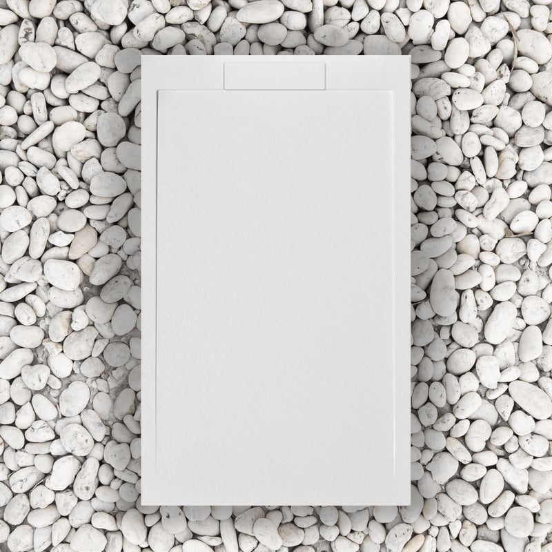 BRANDO BLANCO Vulcano Line SLIM 100x80 cm z żywicy i proszku marmurowego z kratką boczną z żywicy marmurowej - FRASCIO