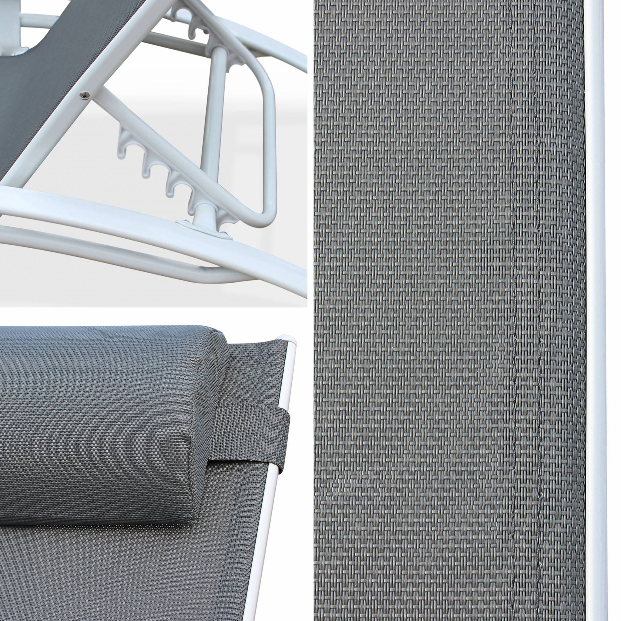 Duo de bains de soleil aluminium - Louisa Gris blanc - Transats aluminium et textilène LOUISA - 4