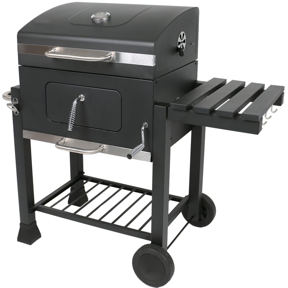 Sudoo Barbecue Charbon Portable Sans Fumée Avec Couvercle Et Thermomètre - 2 Roues