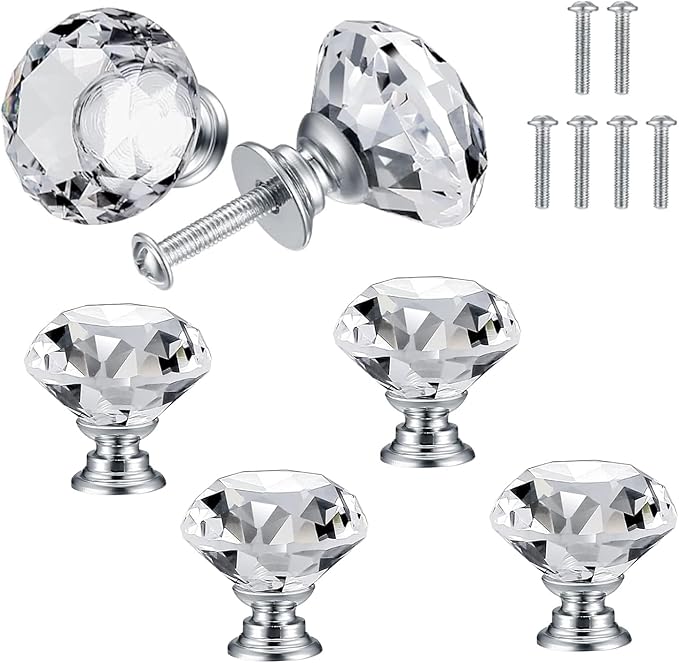 6 szt. kryształowych gałek do drzwi, diamentowych uchwytów meblowych, dekoracyjnych gałek do szafek, uchwytów do szuflad, gałek kuchennych - 30 mm
