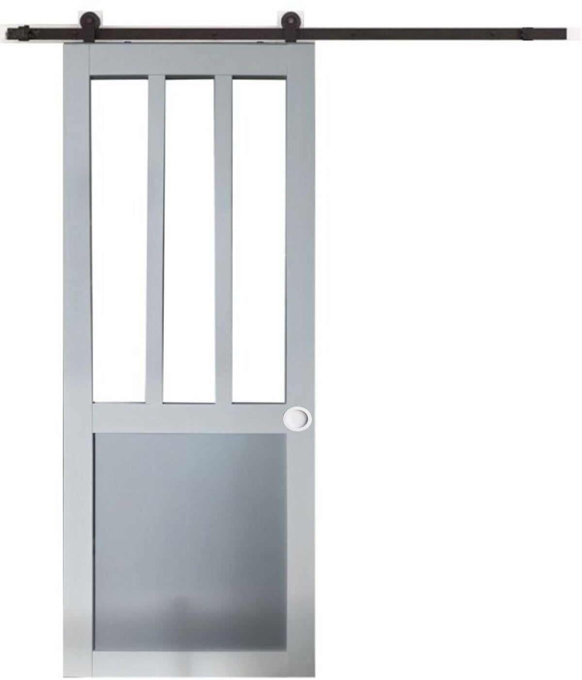 Porte Coulissante Atelier Blanc Et Gris Ral7035 Vitrée H204 X L83, Rail ...