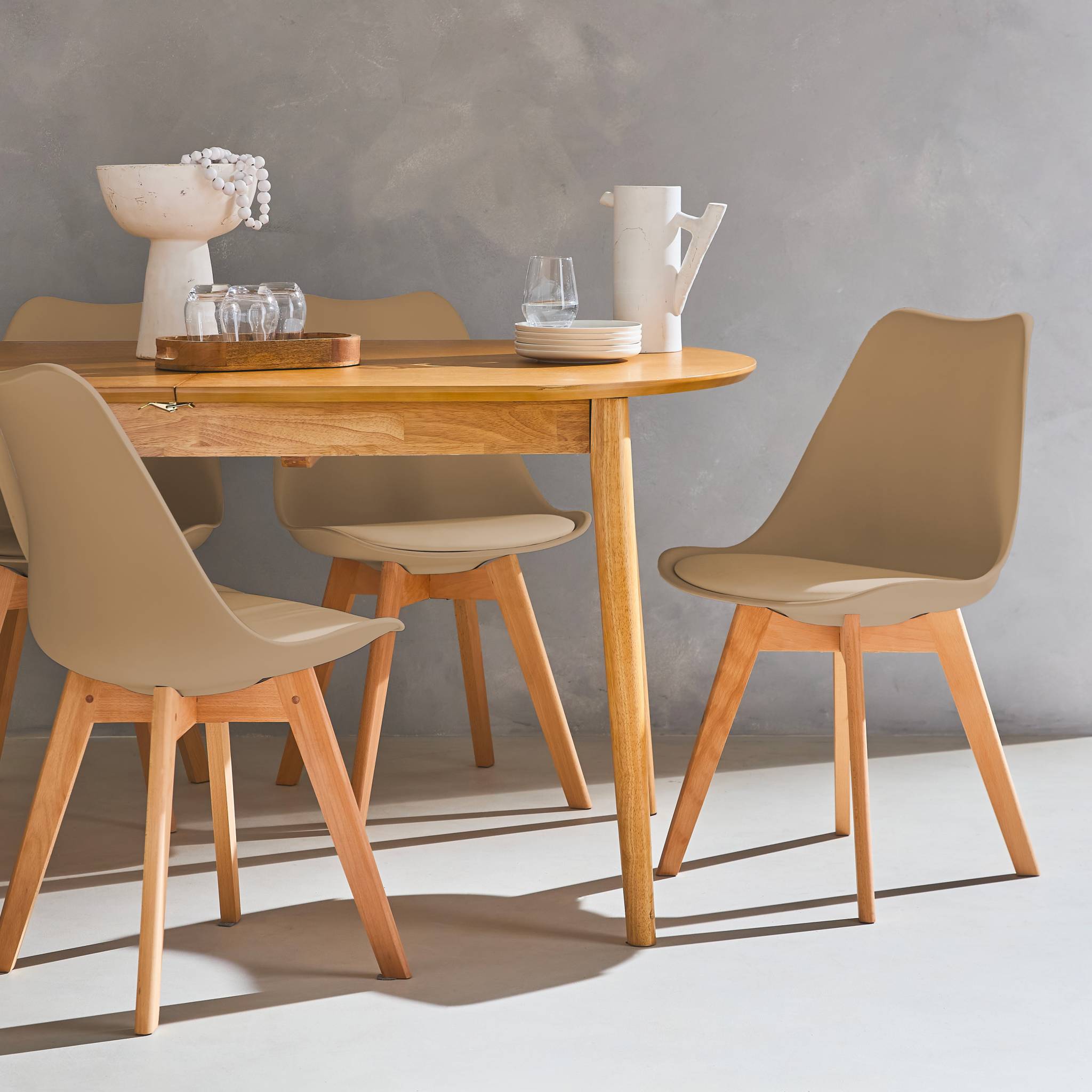 Set 4 sedie scandinave imbottite, gambe in legno , Cappuccino - 2