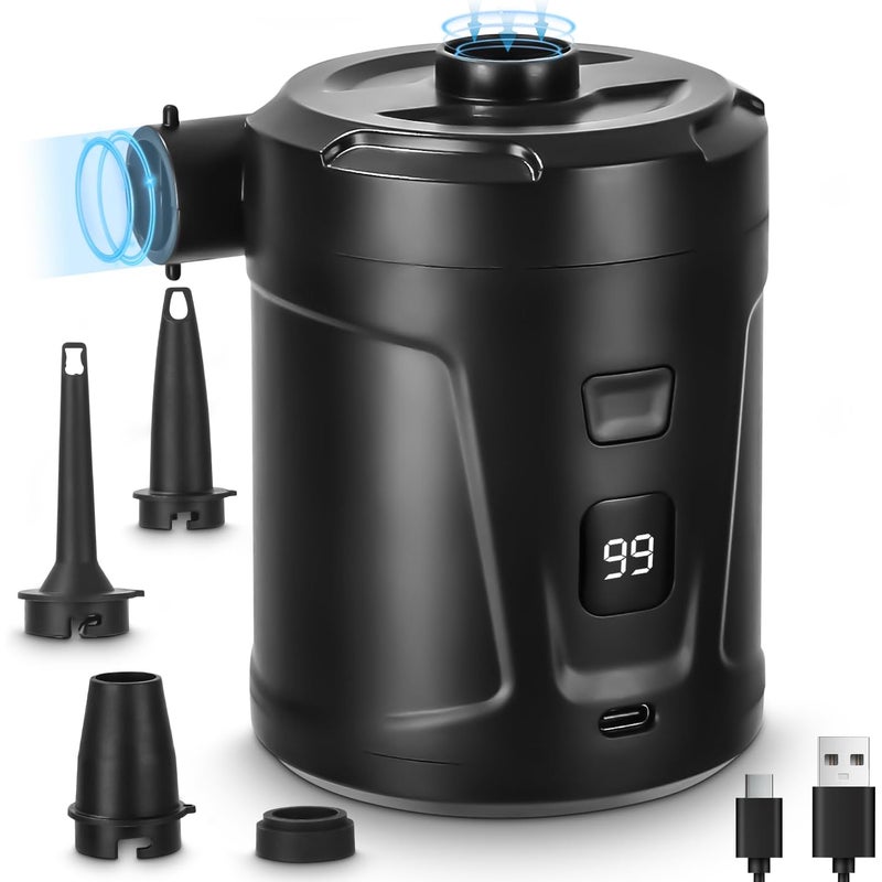 Elektryczna pompka powietrza, elektryczny inflator i deflator, akumulator 5200 mAh, pompka do materacy dmuchanych z 3 dyszami powietrza, szybkie pom