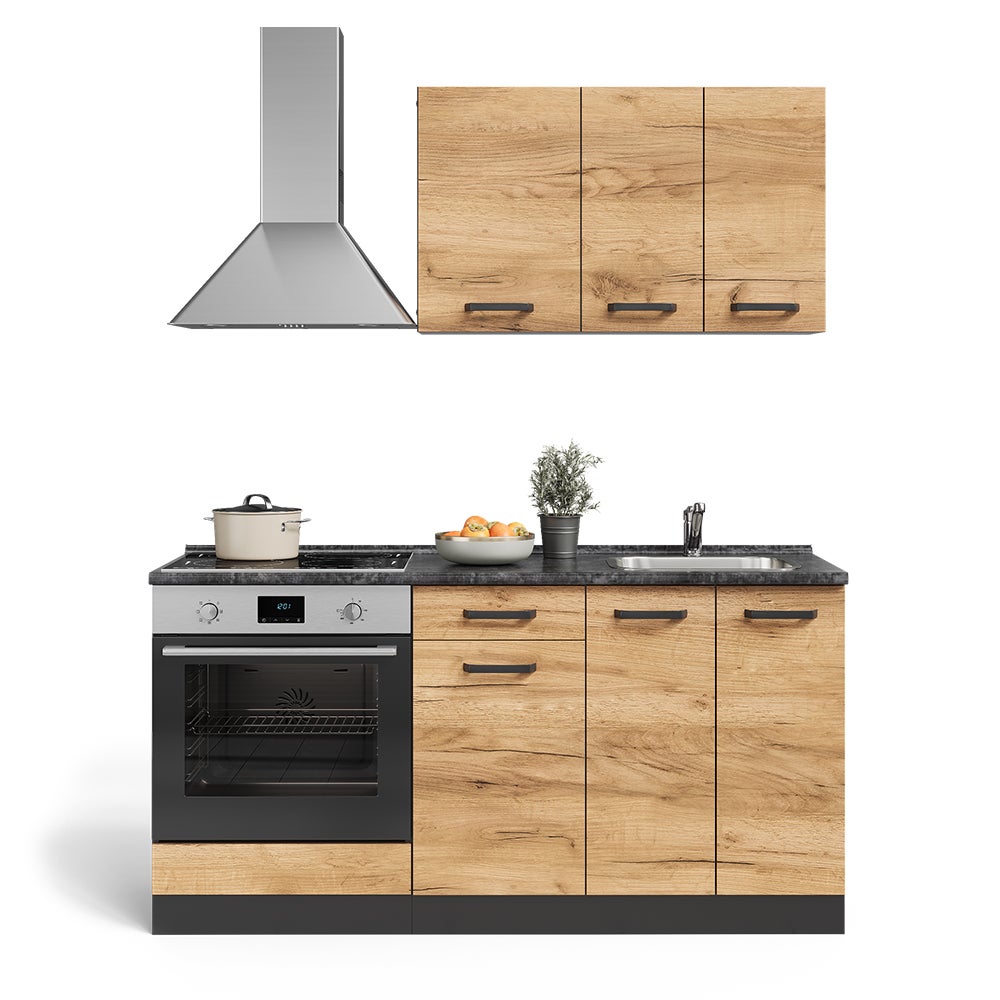 Vicco Pojedyncza kuchnia R-Line, Złoty dąb power/antracyt, 160 cm z szafką pod piekarnik i zlewem bez BL - 5