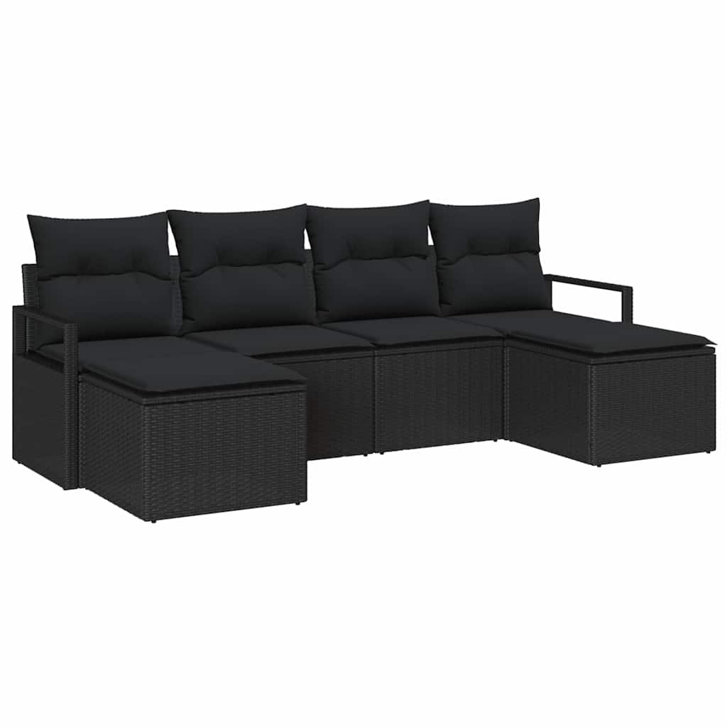 Ensemble de Canapés avec coussin 6 pcs Noir polyrotin vidaXL - 2