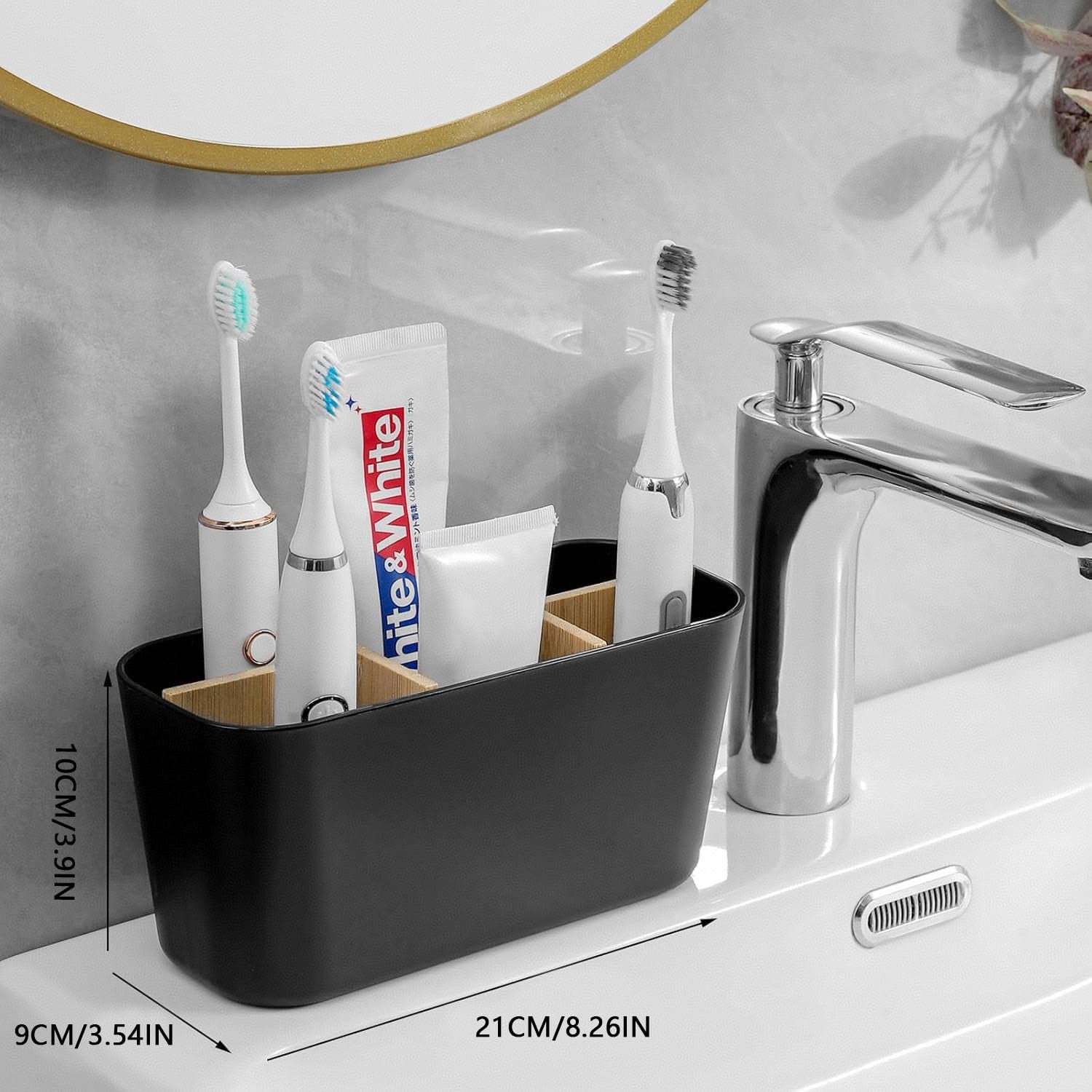 Support Brosse à Dents Bambou Anti-moisissure - Porte-Brosse Électrique avec Séparateurs Amovibles | Organisateur Salle de Bain pour Brosses - 2