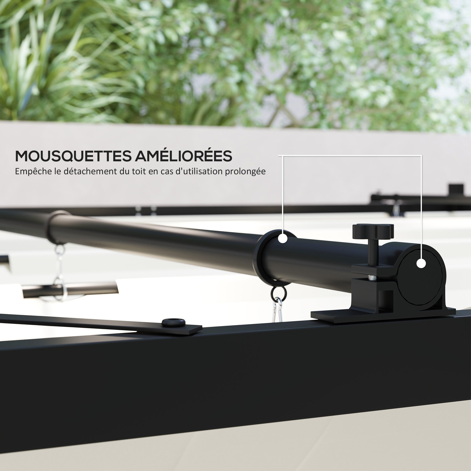 Pergola Métallique 3x3 m, Toit Rétractable et Fixation Magnétique, Gazebo Extérieur Kit Pergola Jardin, Colonne Métallique 80mm, Crème Blanc - 8