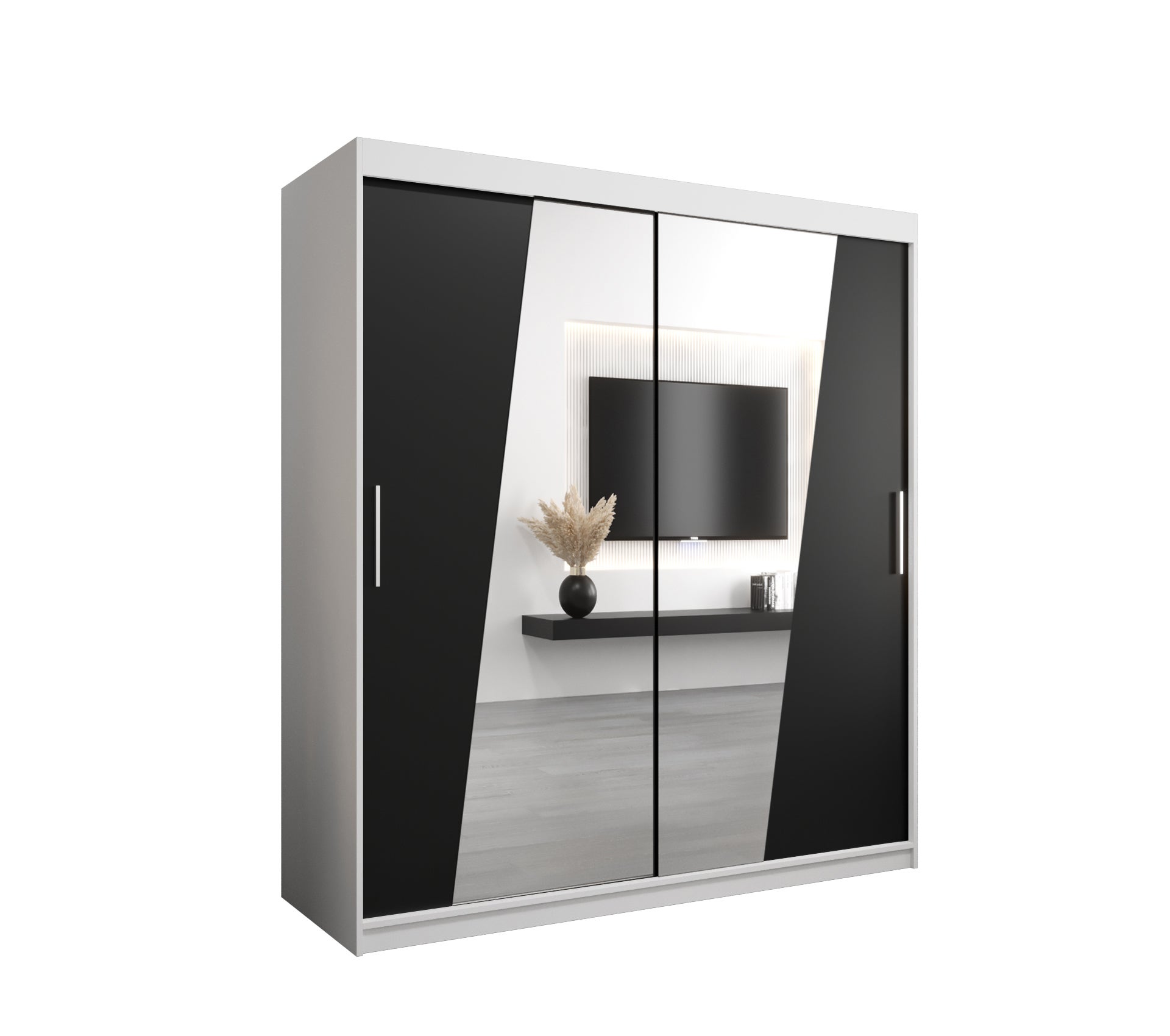Szafa przesuwna garderoba RHOMB 180 x 62 x 200 cm Biały + Czarny - Abiks Meble