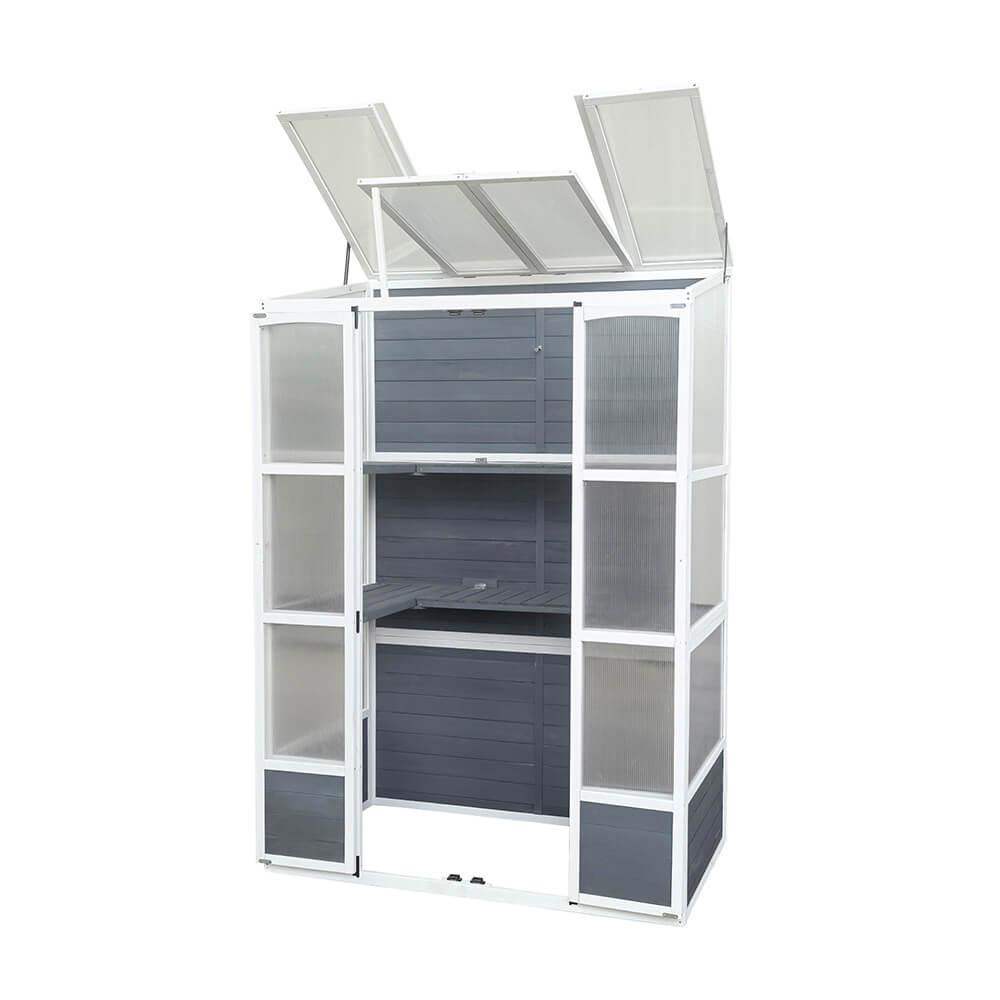 HOME DELUXE Serre adossée YANA GREEN – Gris | Serre en aluminium avec panneaux en polycarbonate pour terrasse et jardin - 3
