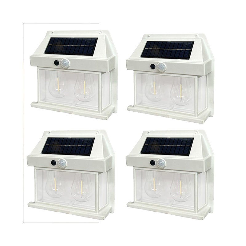 Zestaw 4 podwójnych solarnych lamp ściennych, lampa solarna z czujnikiem ruchu, wodoodporne lampy solarne na werandę z 3 trybami