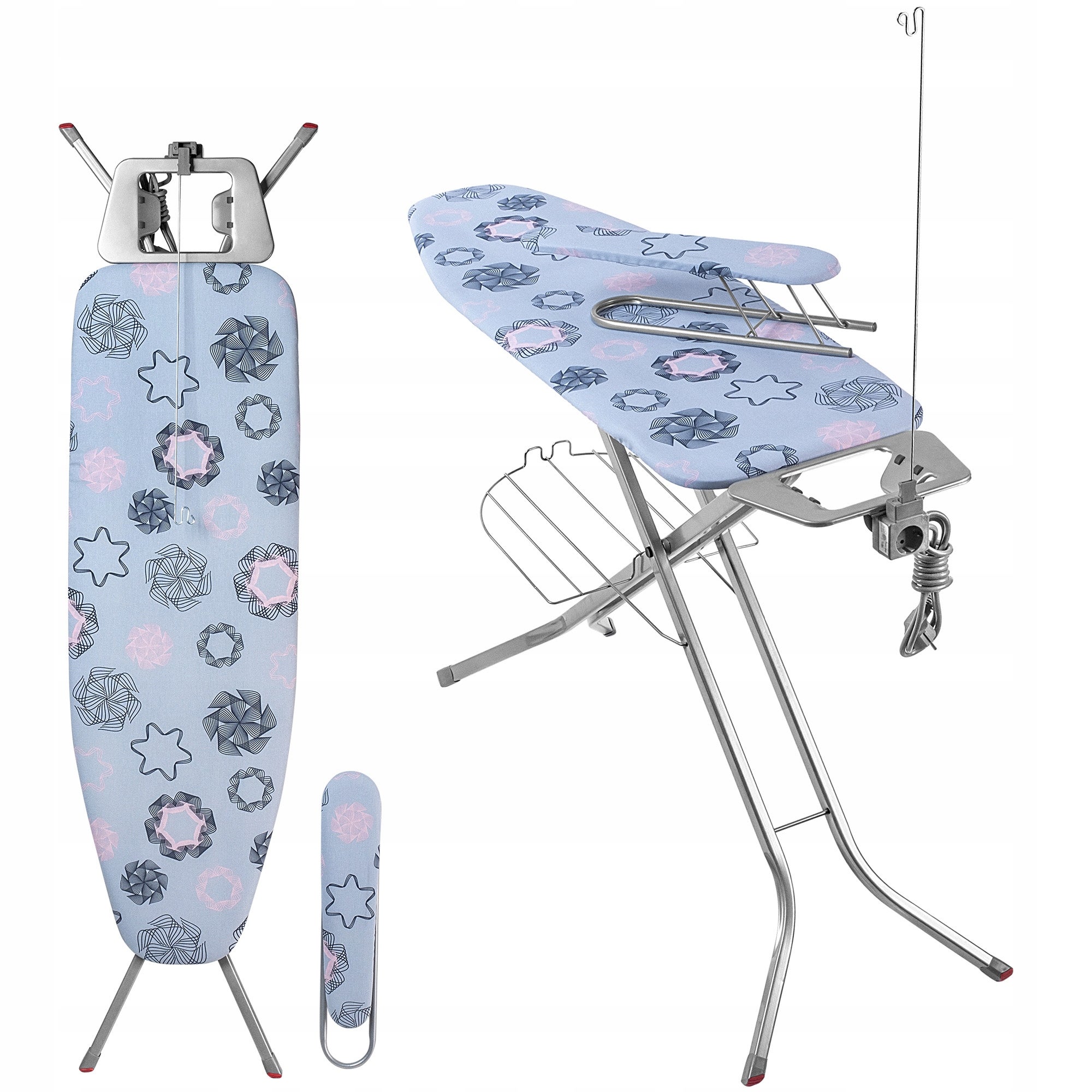 DESKA DO PRASOWANIA 120x38 cm SZEROKI BLAT Z GNIAZDEM + RĘKAWNIK FULL KADAX