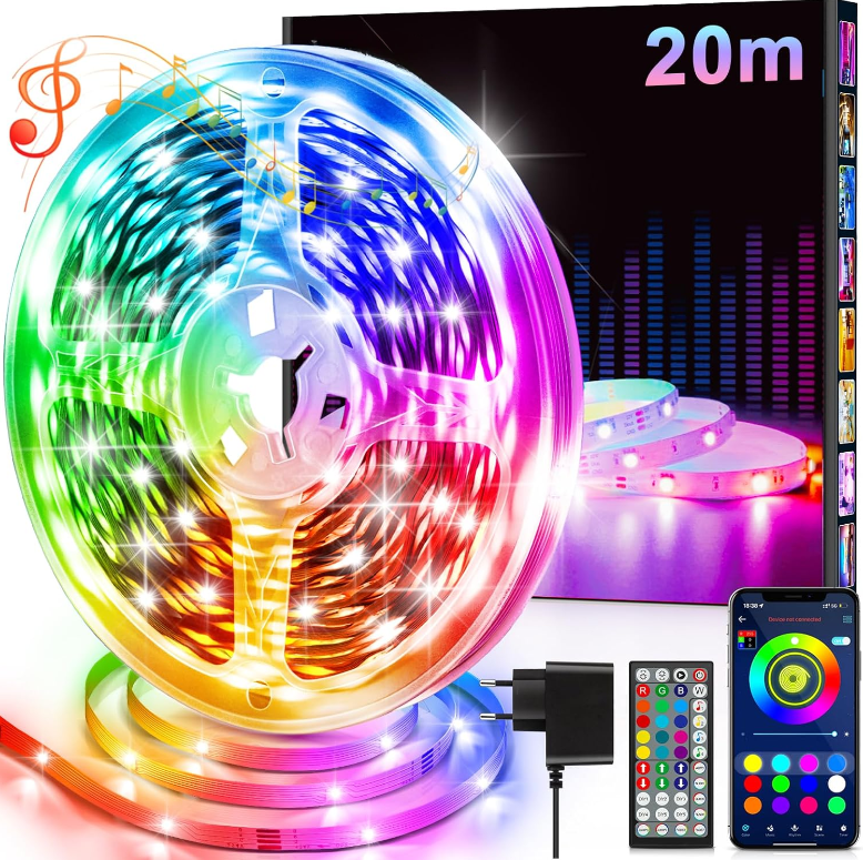Ruban LED, 20M Flexible RGB Bande LED Decoration Chambre, Bluetooth App ...