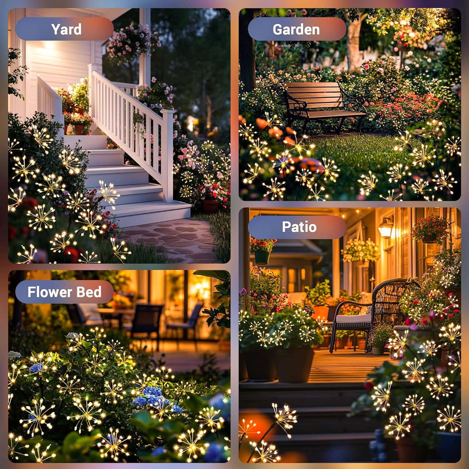 Lampe Solaire Exterieur Jardin 2 Pièces LED Feu d'artifice Solaire, 8 Modes Éclairage Extérieur Luciole Solaire, Étanche Lumière Solaires pour Jardin - 2