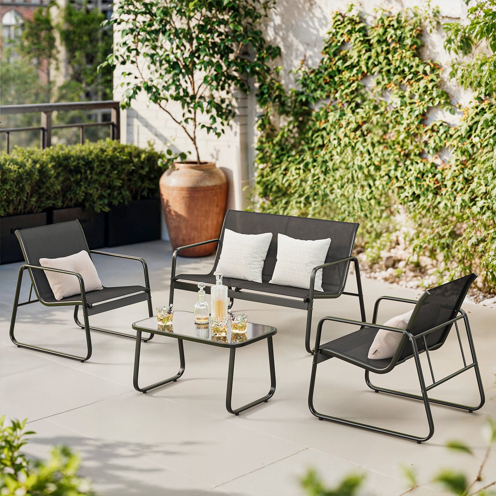 Salon de jardin encastrable en fer Noir 4 personnes - 9