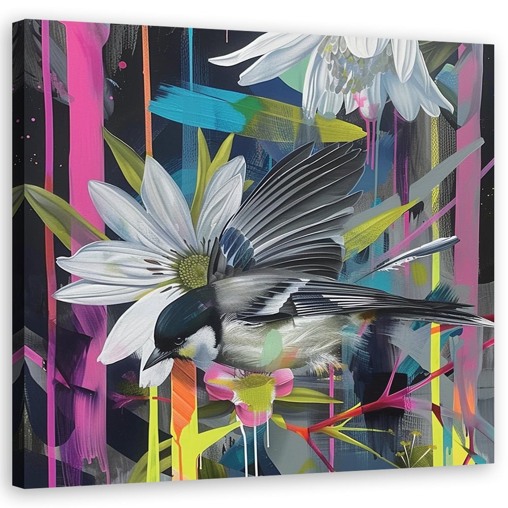 Obraz na płótnie, Kolorowa Abstrakcja Z Ptakiem 40x40