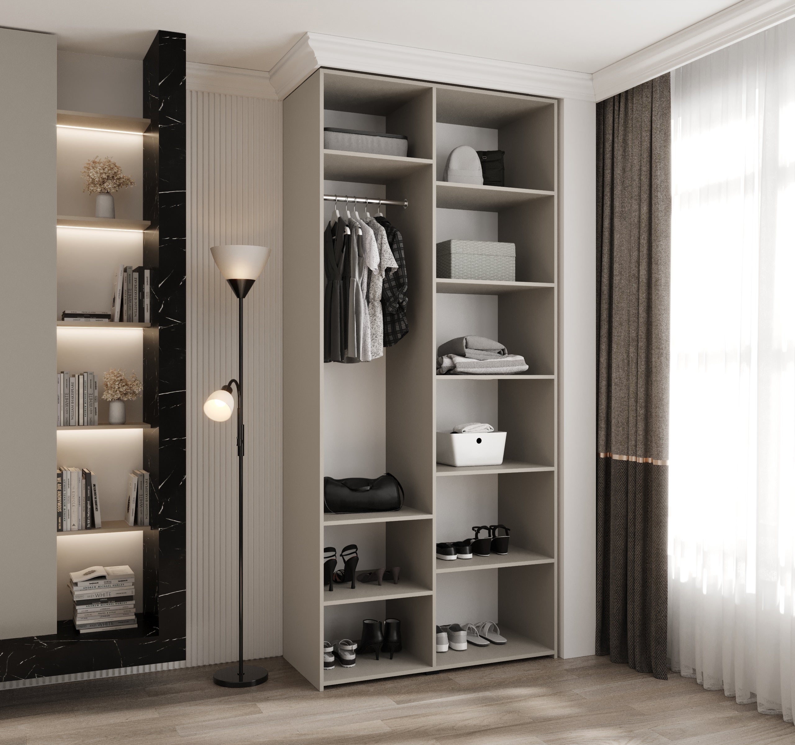 Szafa uchylna otwierana wysoka Como 2 110 x 50 x 245,5 cm kaszmir + u. czarny Abiks Meble - 3