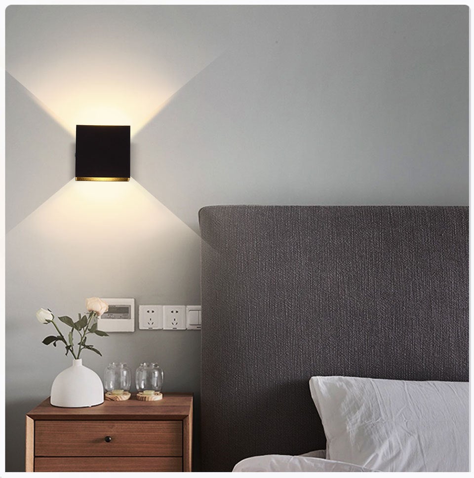 Lámpara de pared LED de 2 uds., lámpara de pared interior moderna de 6W, aplique de pared cuadrado negro de 3000K para dormitorio y sala de estar - 5