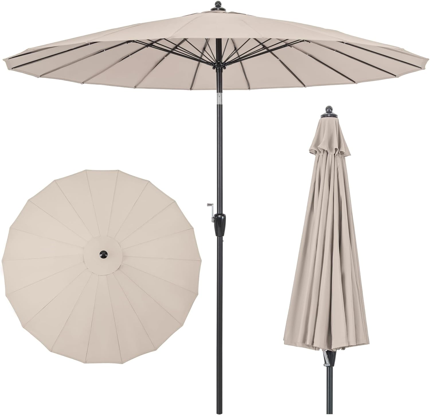 Parasol Ogrodowy 265 cm, Parasol Aluminiowy z Korbką, Regulacja Nachylenia za Pomocą Przycisku, 18 Żeber, Kolor Beżowy