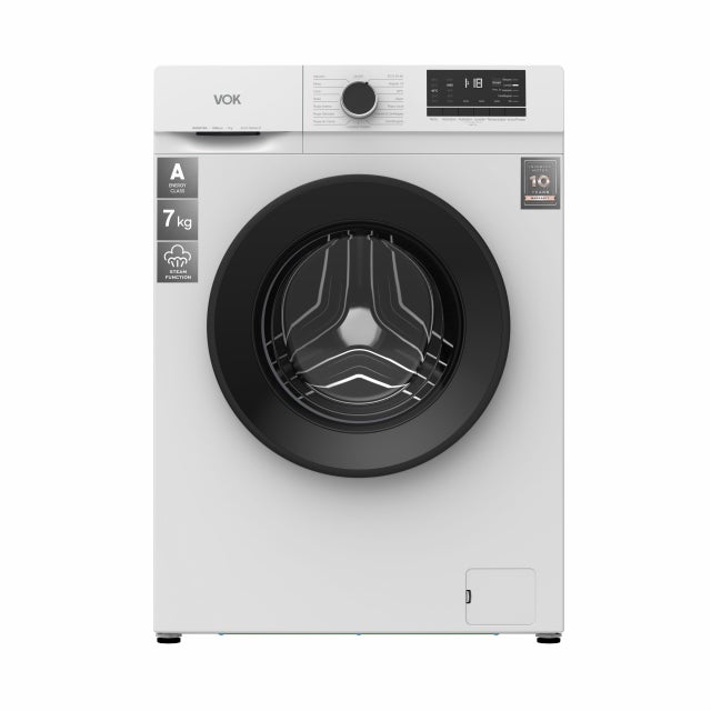 Lavadora Carga Frontal Vok, EVW-7BAWL21N, 7 Kg, 1200 Rpm, Eficiencia A, Blanco, Motor Inverter 10 Años