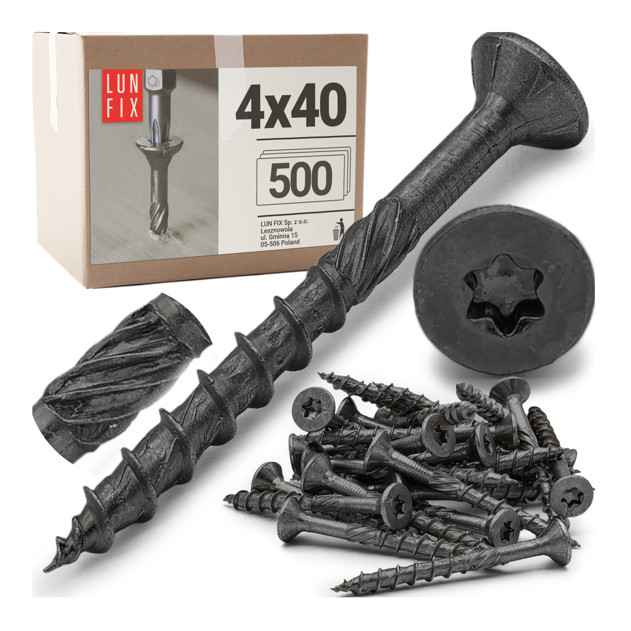 Wkręty ciesielskie czarne stożkowe 4x40mm 500szt.