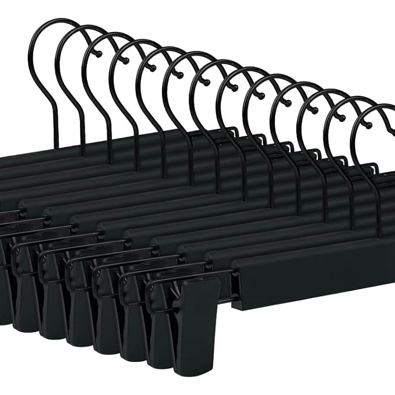 10 wieszaków na spodnie z regulowanymi klipsami do szelek spódnicowych 360° obrotowy hak do wieszania spodni skarpetek spódnic czarny