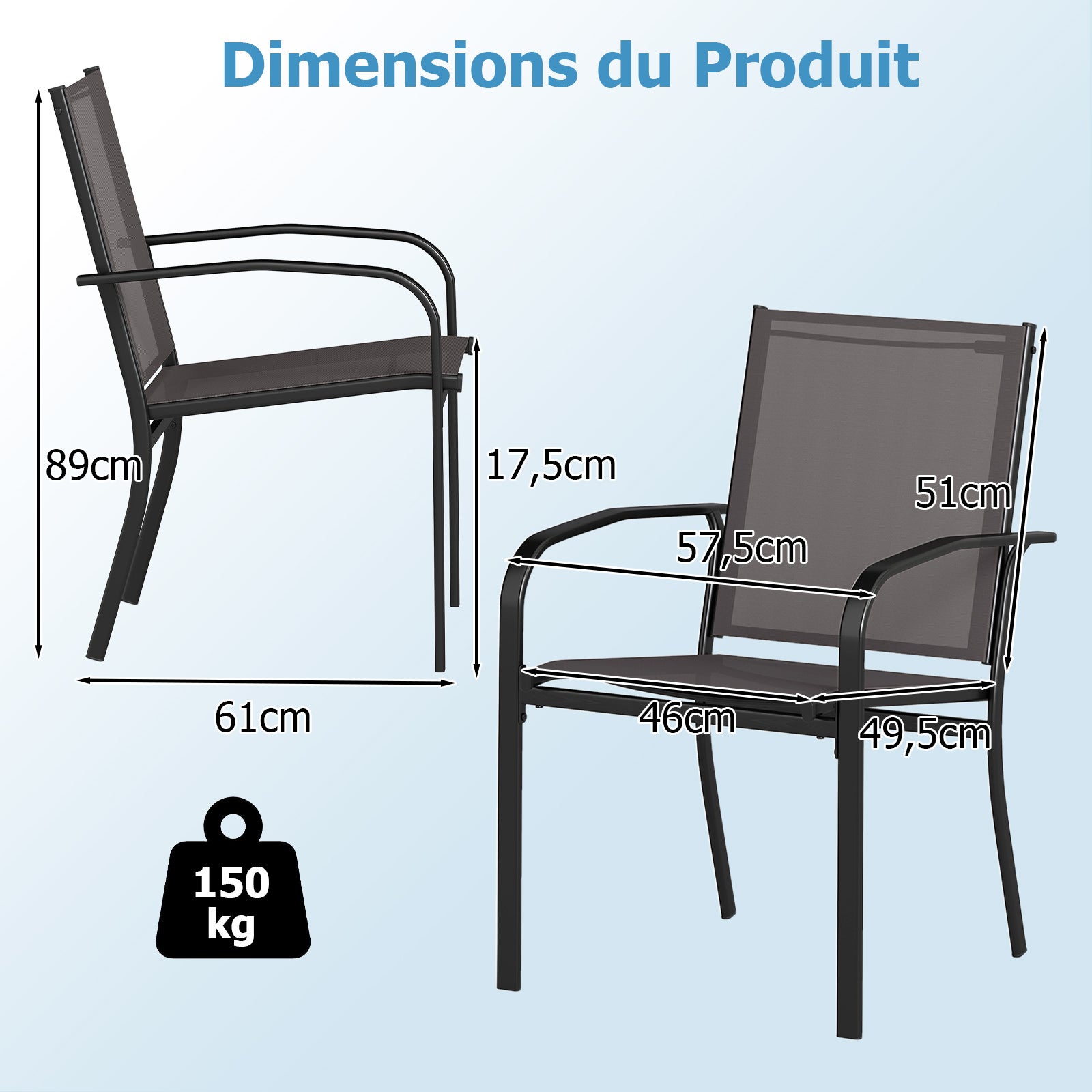 KOMFOTTEU Set Di 2/4 Sedie Da Giardino, Sedie Impilabili Da Esterno In Tessuto Con Telaio - 9