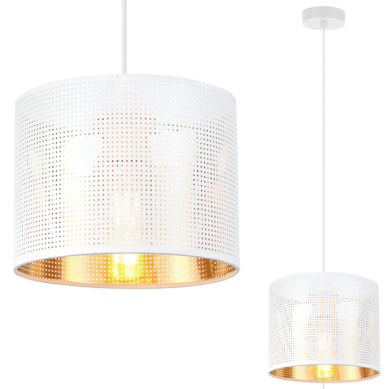 Lampa sufitowa wisząca Asti biała glamour 1xE27 abażur okrągły 20cm biały/złoty Light Home LH