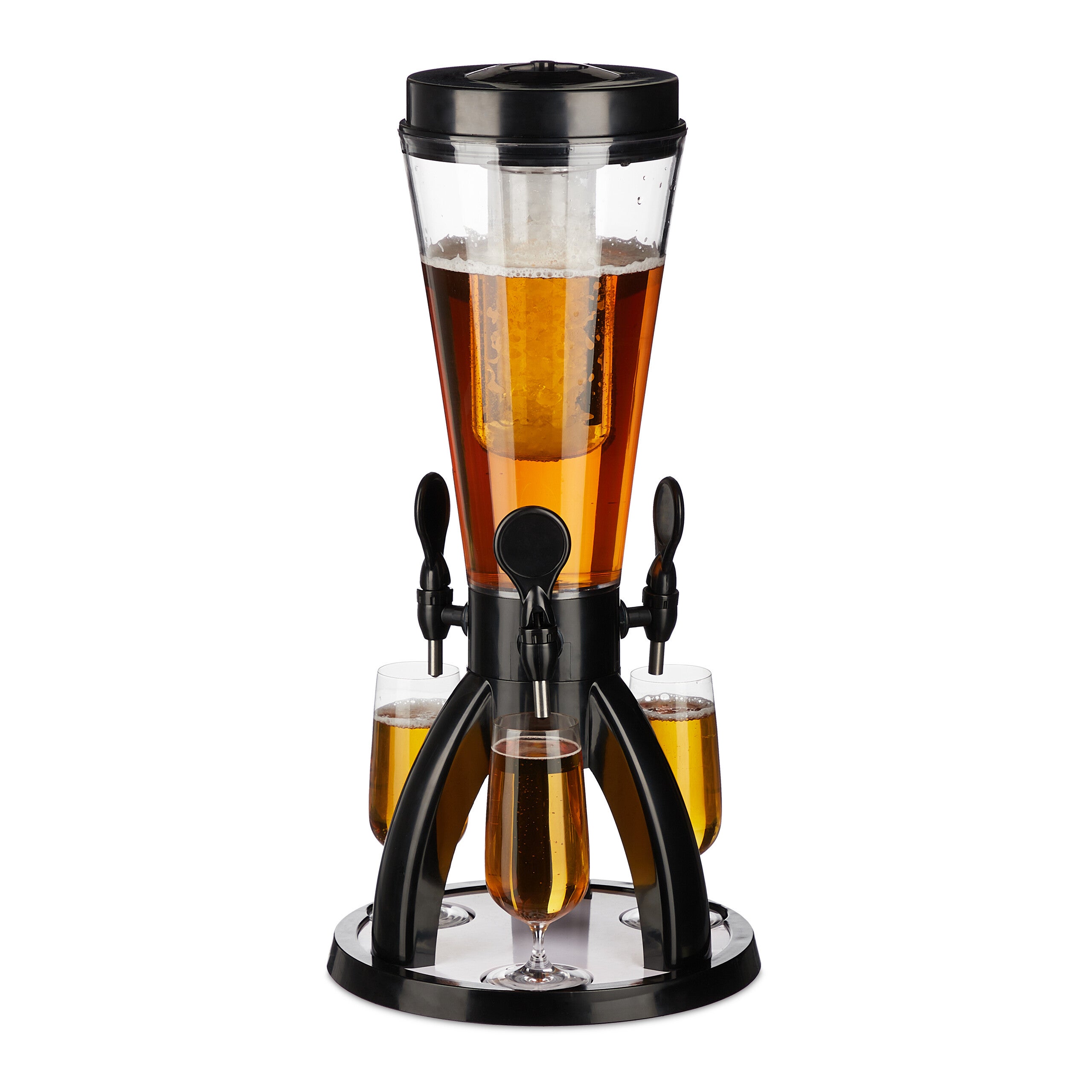 Spillatore Di Birra Da Tavolo Relaxdays | 4 Litri | 3 Rubinetti | Con Scomparto Ghiaccio | Nero/Trasparente - Foto 9