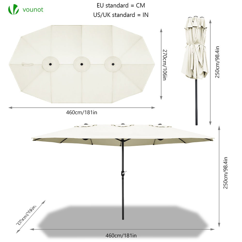 Parasol Jardin Double Aluminium 270 x 460 cm beige VOUNOT® - 2