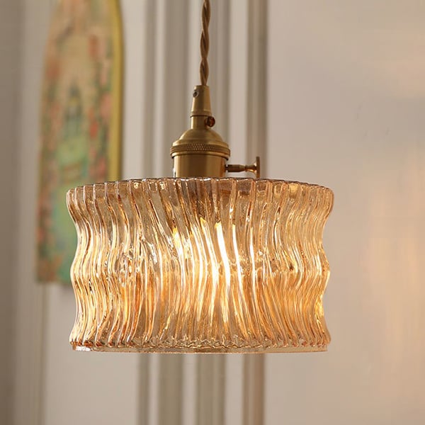 Żyrandol w stylu retro industrial – faliste szkło i metalowa rama – regulowana lampa wisząca LED 1,5 m – dekoracja do salonu(E27 Ø16 cm, bez żarówki)