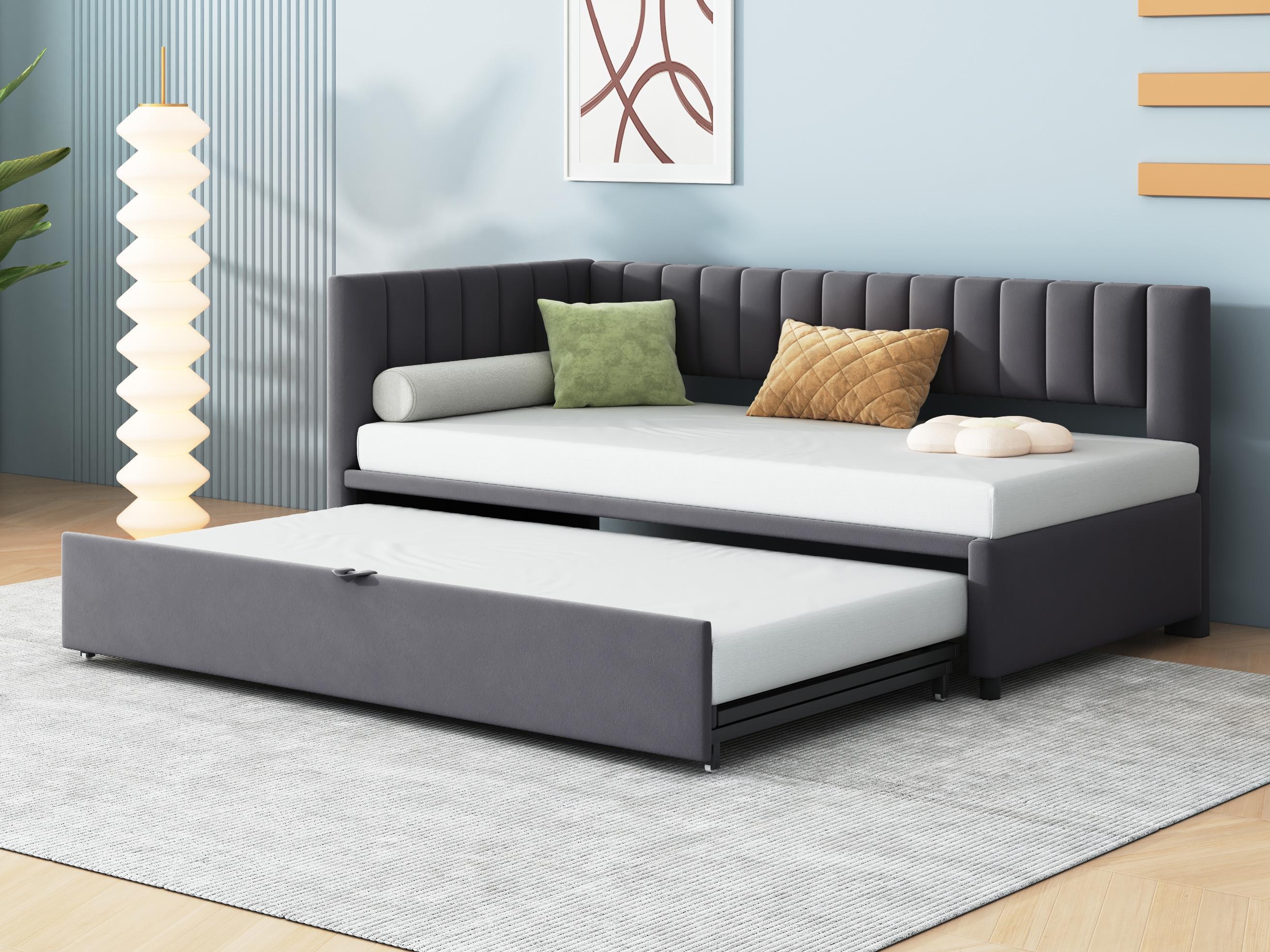 Łóżko z szufladą Velvet 90/180x200cm - Szare (materac nie jest dołączony)
