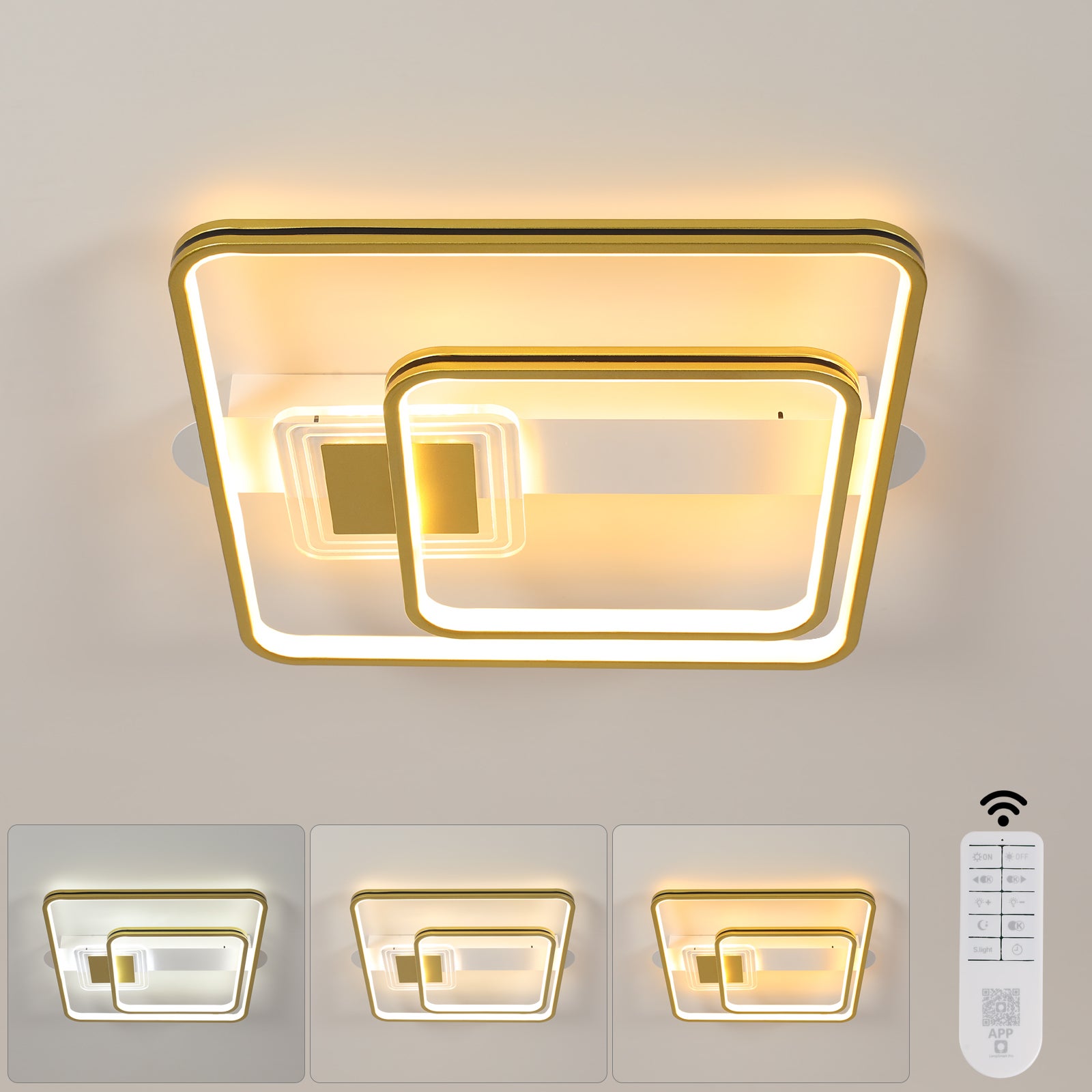 Plafoniera LED Dimmerabile Con Telecomando, Lampada Soffitto Tonda 2 Anelli, 36W, 2400-2600 Lumen, Temperatura Colore Regolabile 3000K-6500K, Bianca, Per Soggiorno E Camera