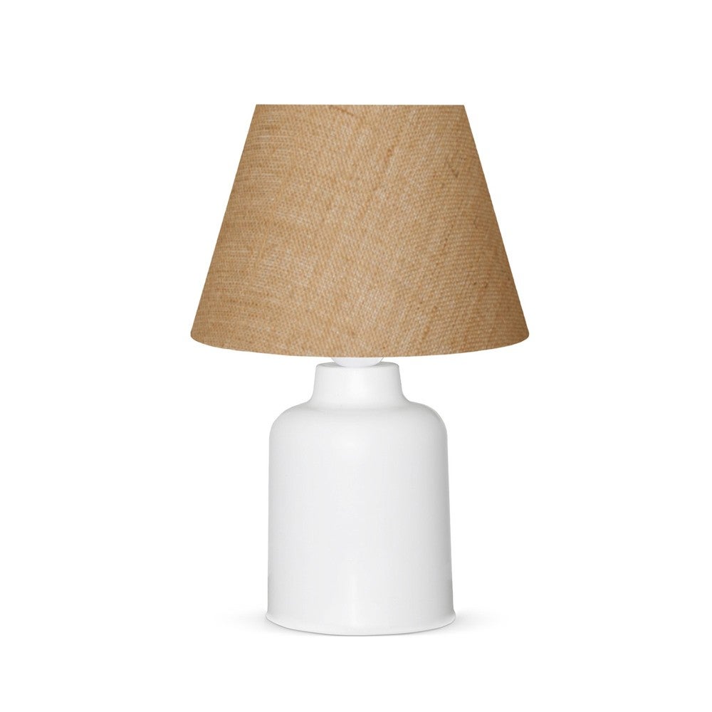 Lampa stołowa z plastikową podstawą i jutowym abażurem Beige Iberle 1xE27