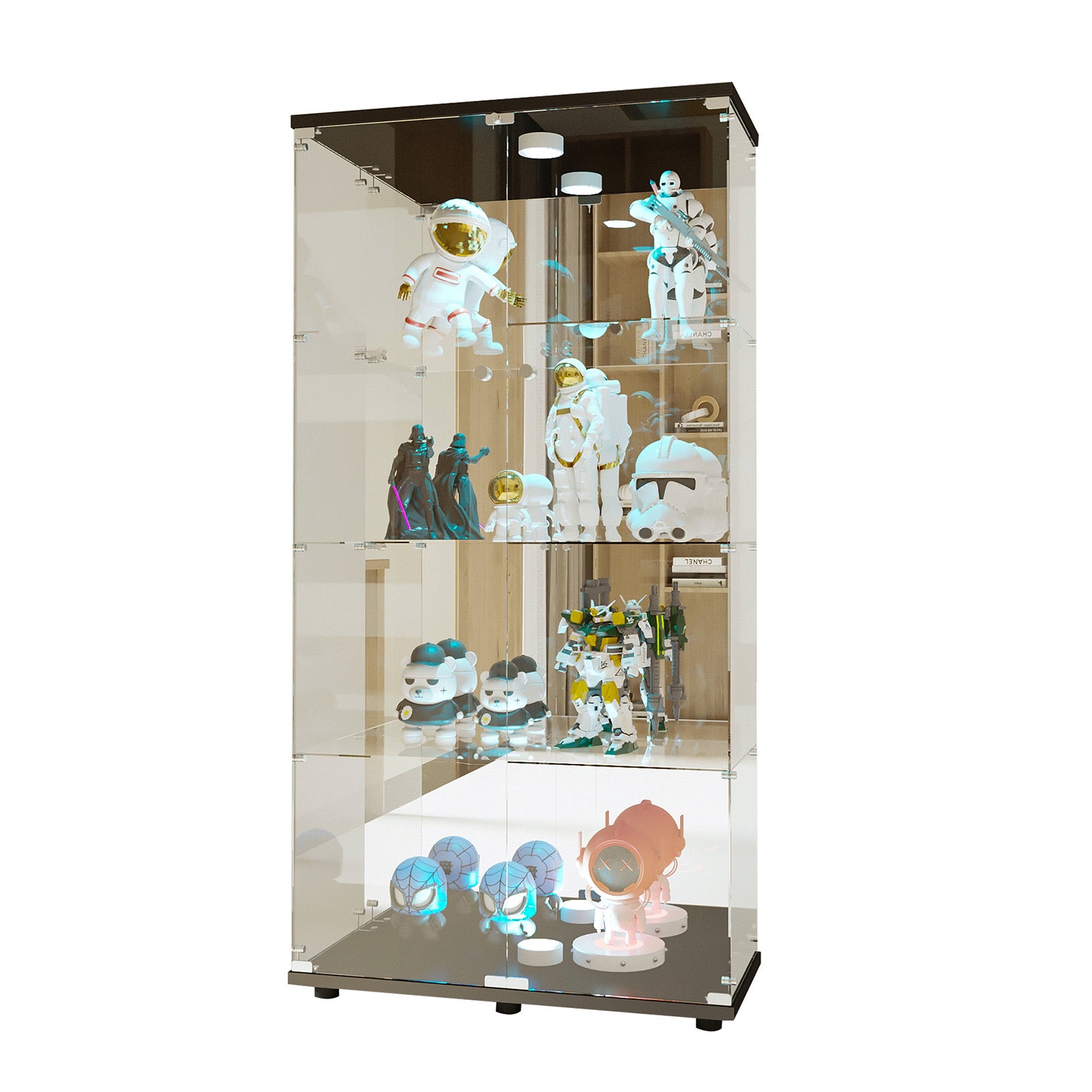 Vitrine avec portes en verre et éclairage LED, support en verre trempé à 4 niveaux, vitrine en verre de la collection Curio, vitrine, noir - 9