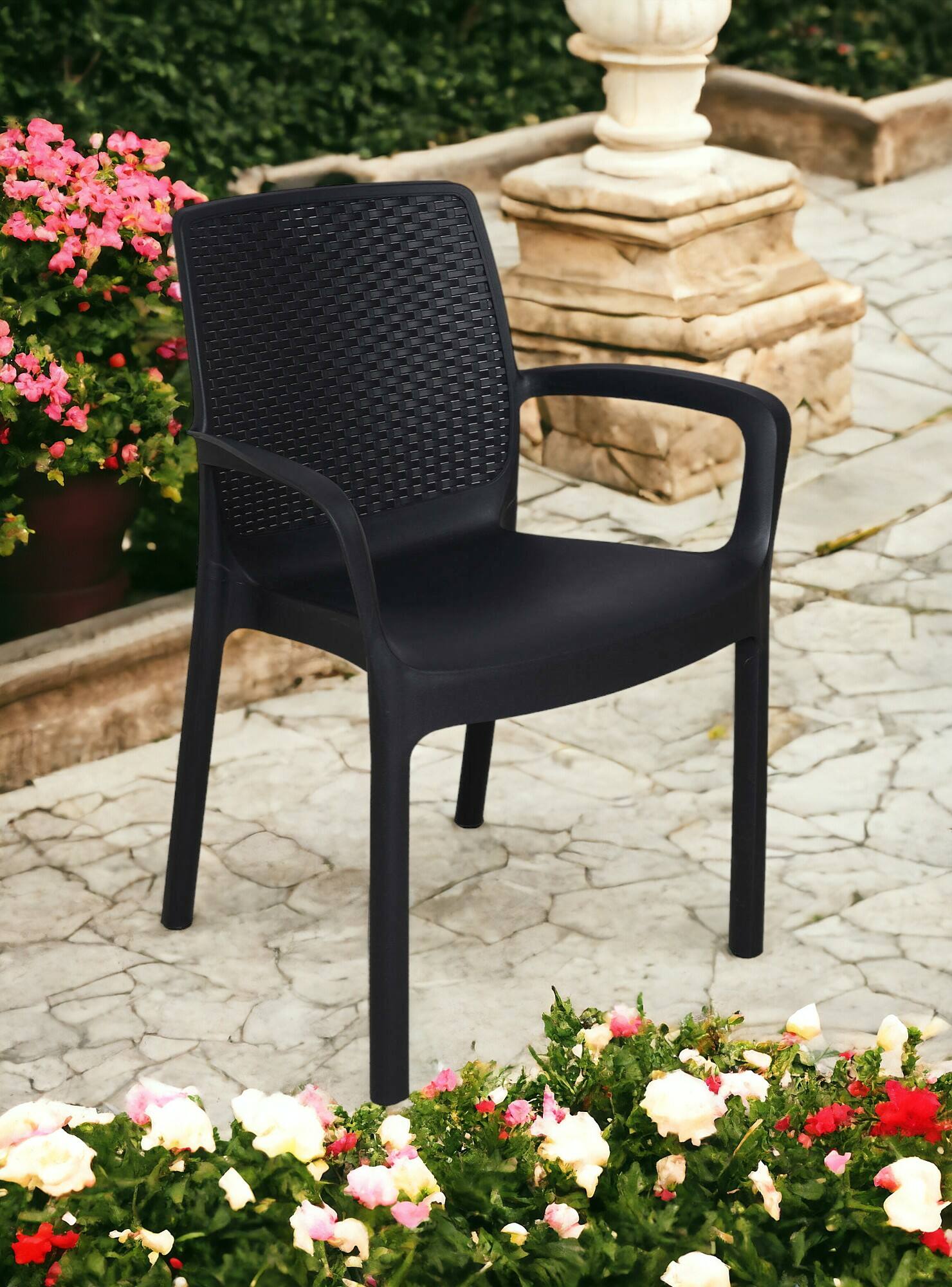 Sedie Da Giardino Impilabili In Polyrattan Grigio – Set Da 6 Pezzi, Con Braccioli, Leggere Per Esterno - 5