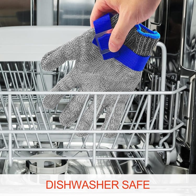 Gants Anti-Coupure Niveau 9, Protection Cuisine et Huître, Maille Acier Inoxydable pour Boucher, Découpe de Viande (Taille L) - 4