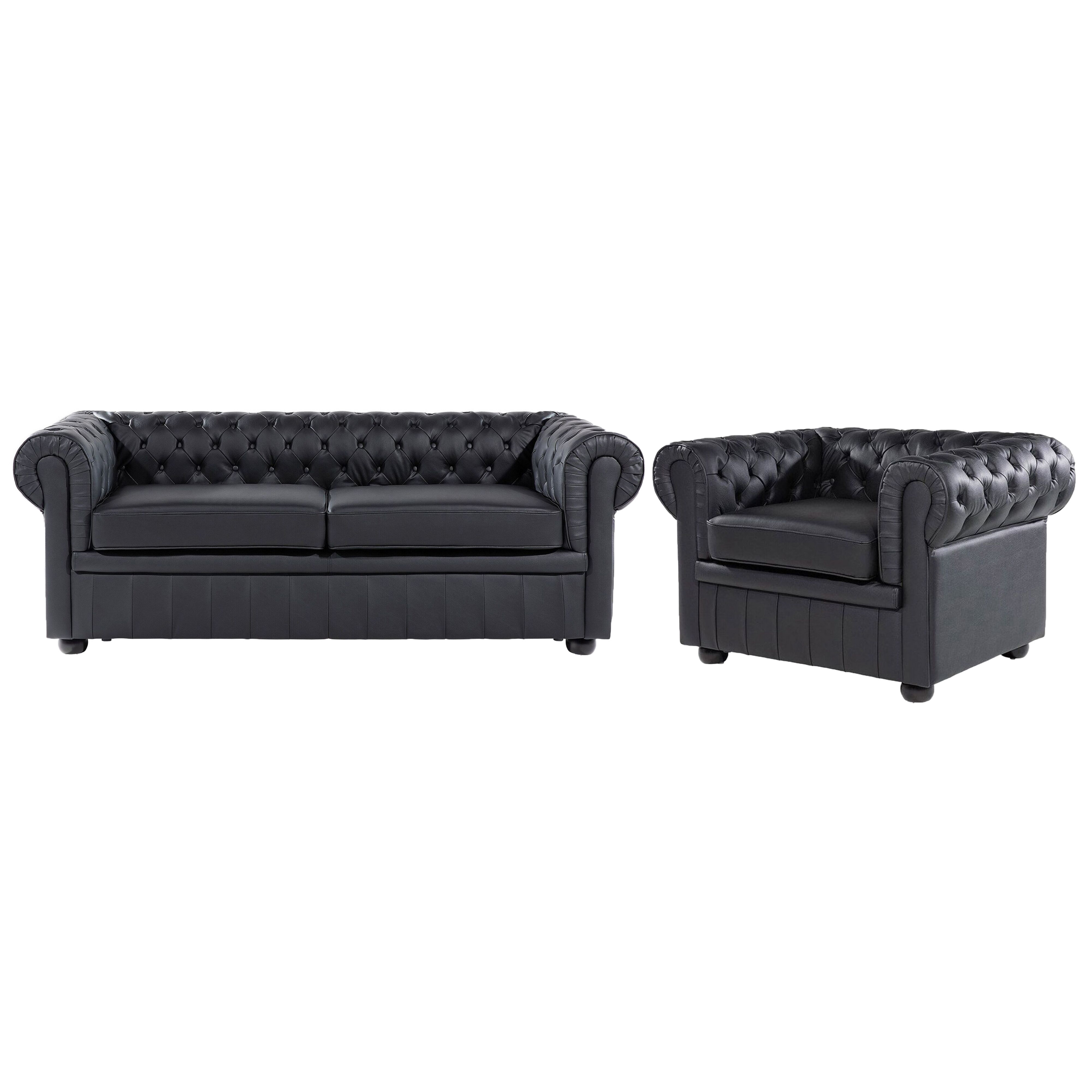 Beliani conjunto de sala de estar 4 plazas en piel negro chesterfield