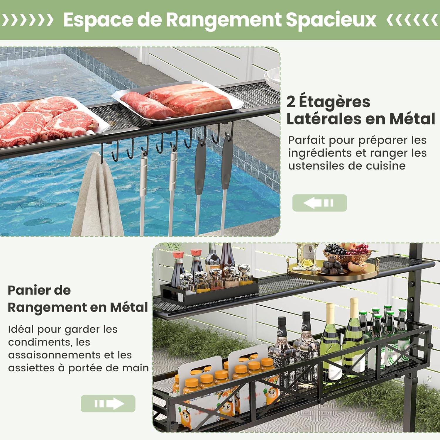 Tonnelle de Barbecue 242 x 153 cm avec 2 Etagères Latérales, Abri Barbecue Cadre en Métal avec Panier de Rangement pour Jardin Cour - 6