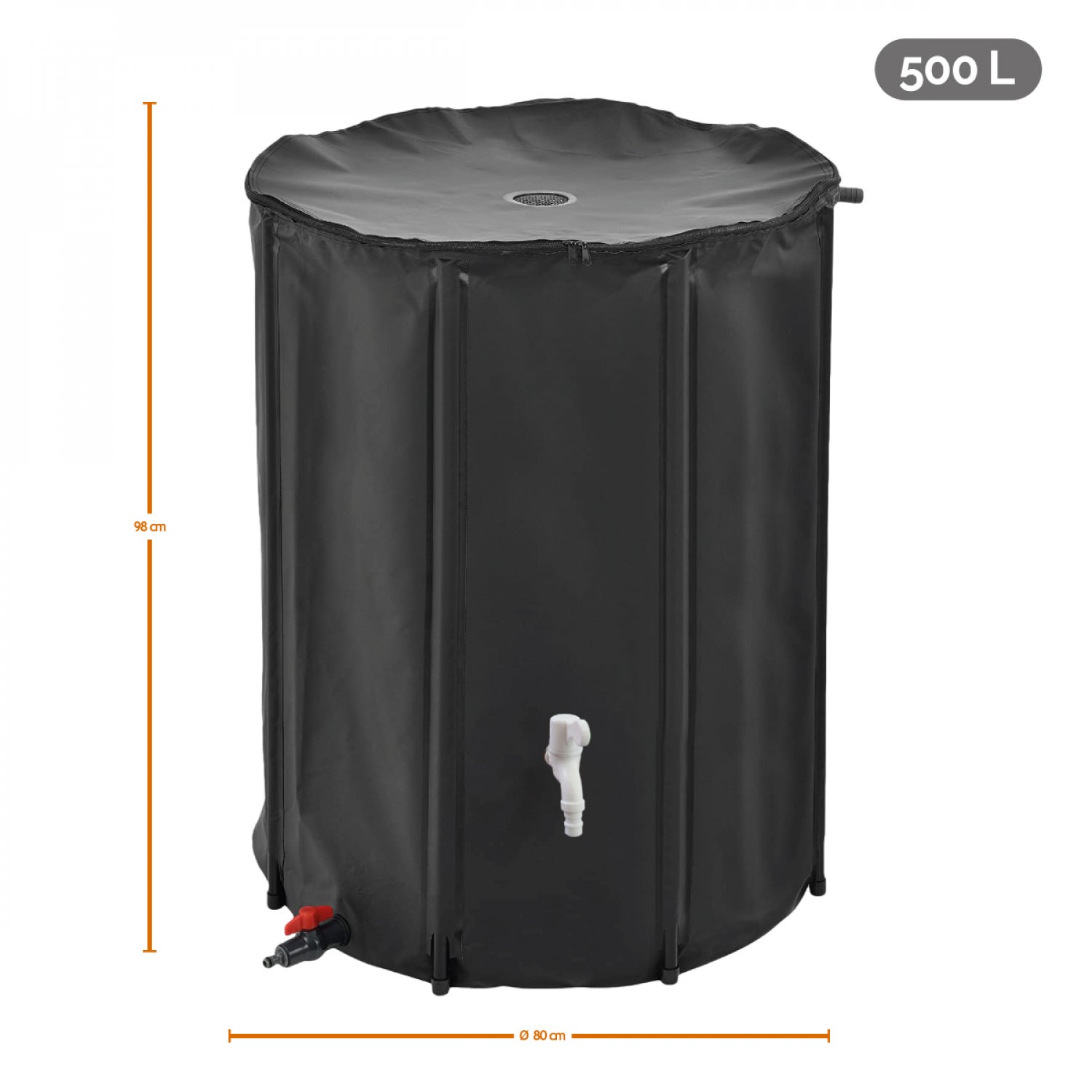 Réservoir souple, récupérateur d'eau de pluie pliable - 500 L - Noir - Linxor - 2