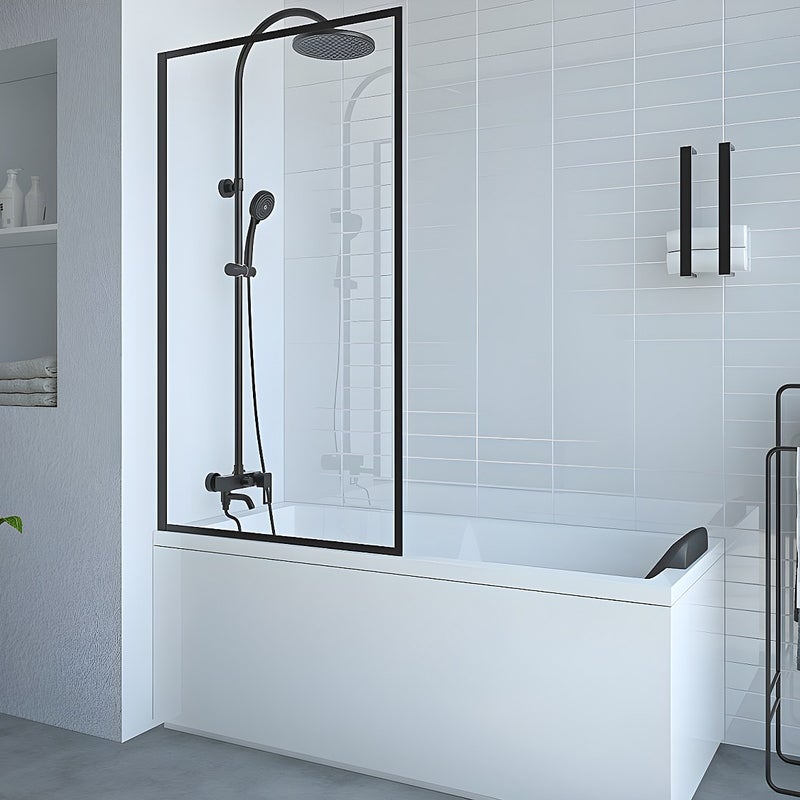 Matowy czarny parawan nawannowy w stylu industrialnym - 70 x 140 cm - Szkło hartowane - BRADENTON