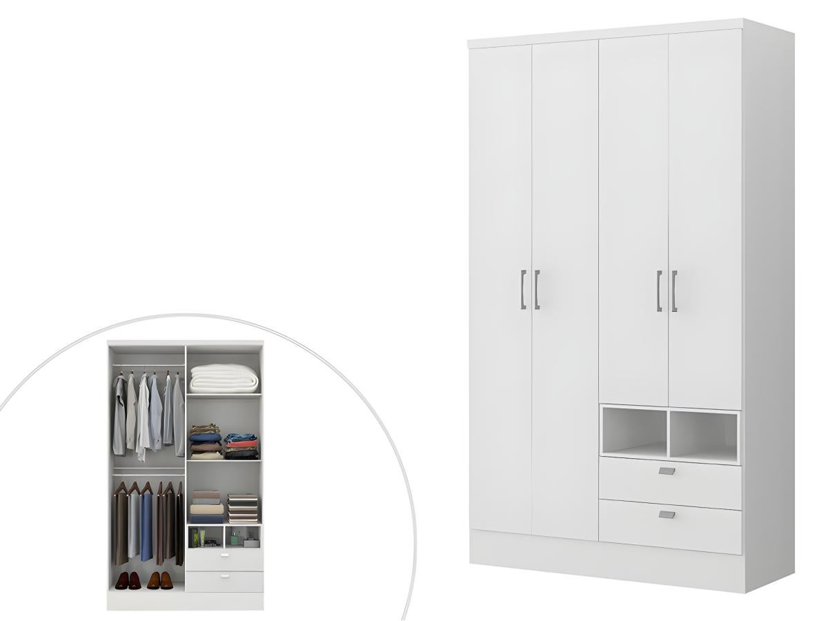 Armoire ODILON - 4 portes & 2 tiroirs - L.120 cm - Blanc - 8