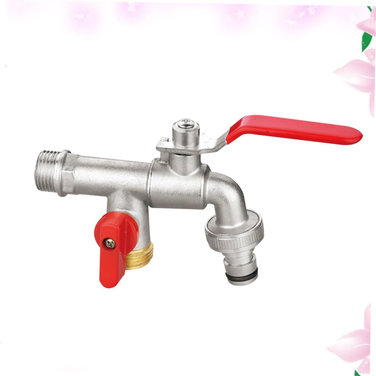 Mosiężny kran dwuwyjściowy do ogrodu i użytku, szybkie otwieranie, z wężem kroplującym, przystosowany do użytku zewnętrznego i wewnętrznego