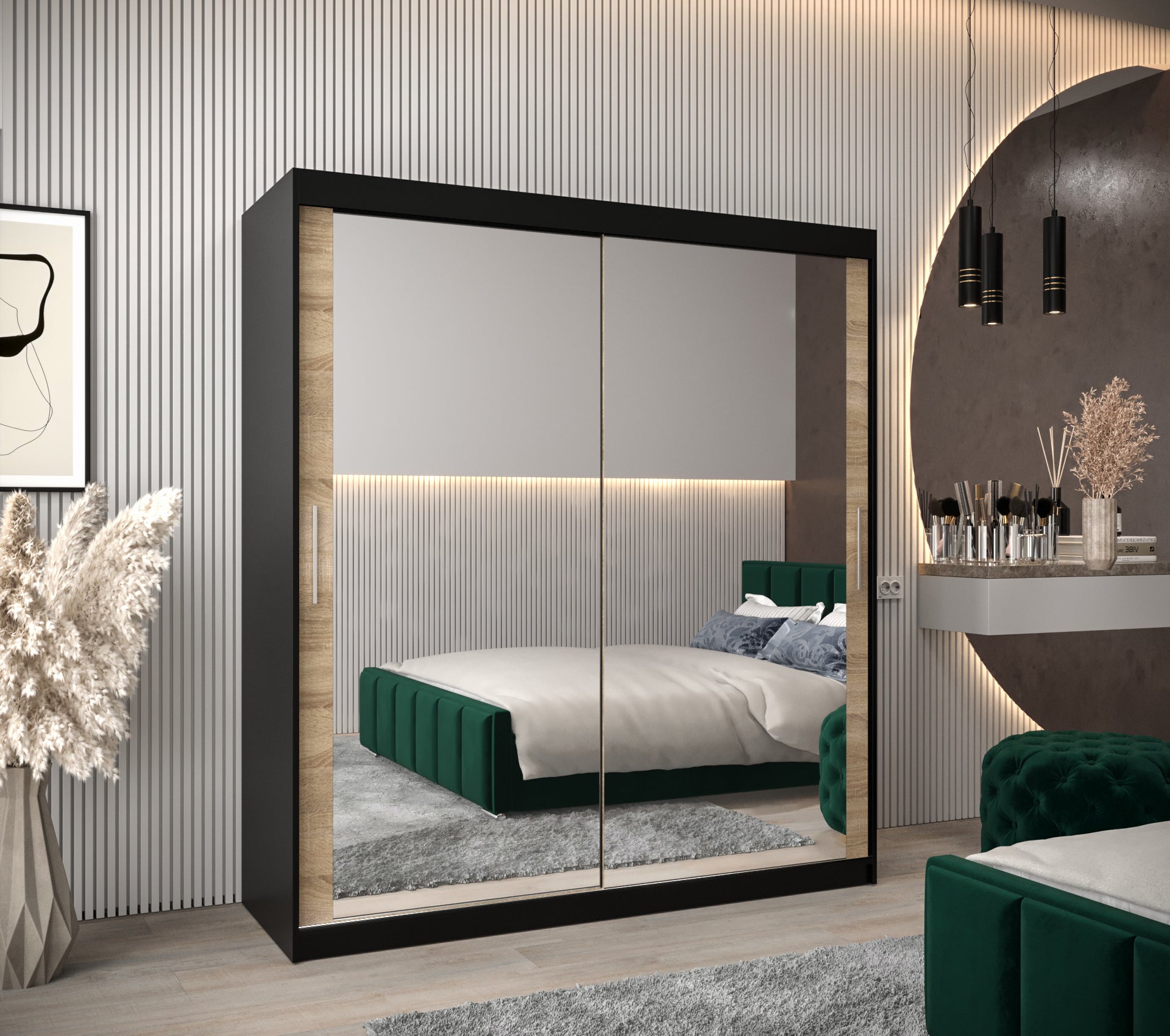 Szafa przesuwna garderoba TOKYO 3 180 x 62 x 200 cm Czarny + Sonoma - Abiks Meble