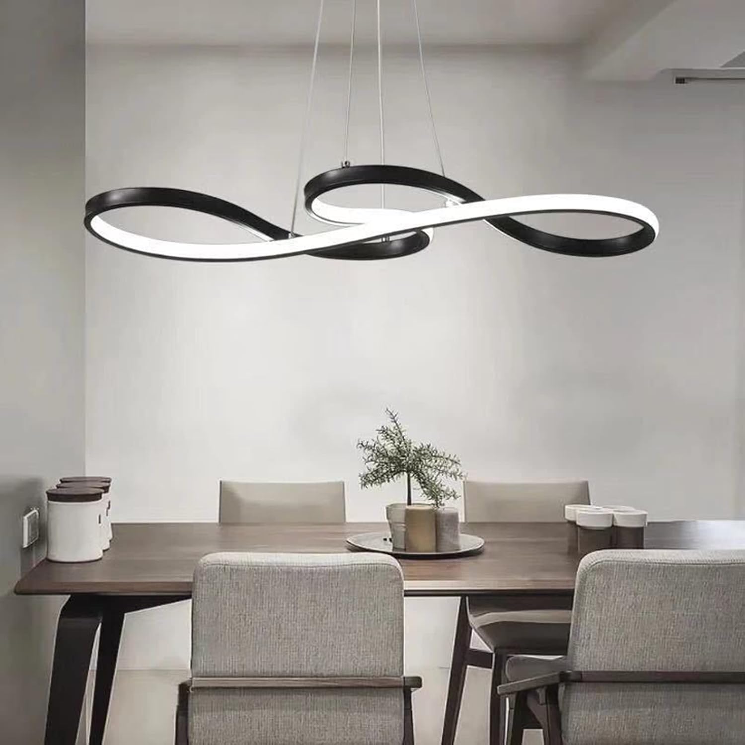COMELY Suspension LED Noire 52W 5850 lm, Luminaire Suspendu Design Moderne à Intensité Variable avec Télécommande pour Salon Salle à Manger Chambre - 5