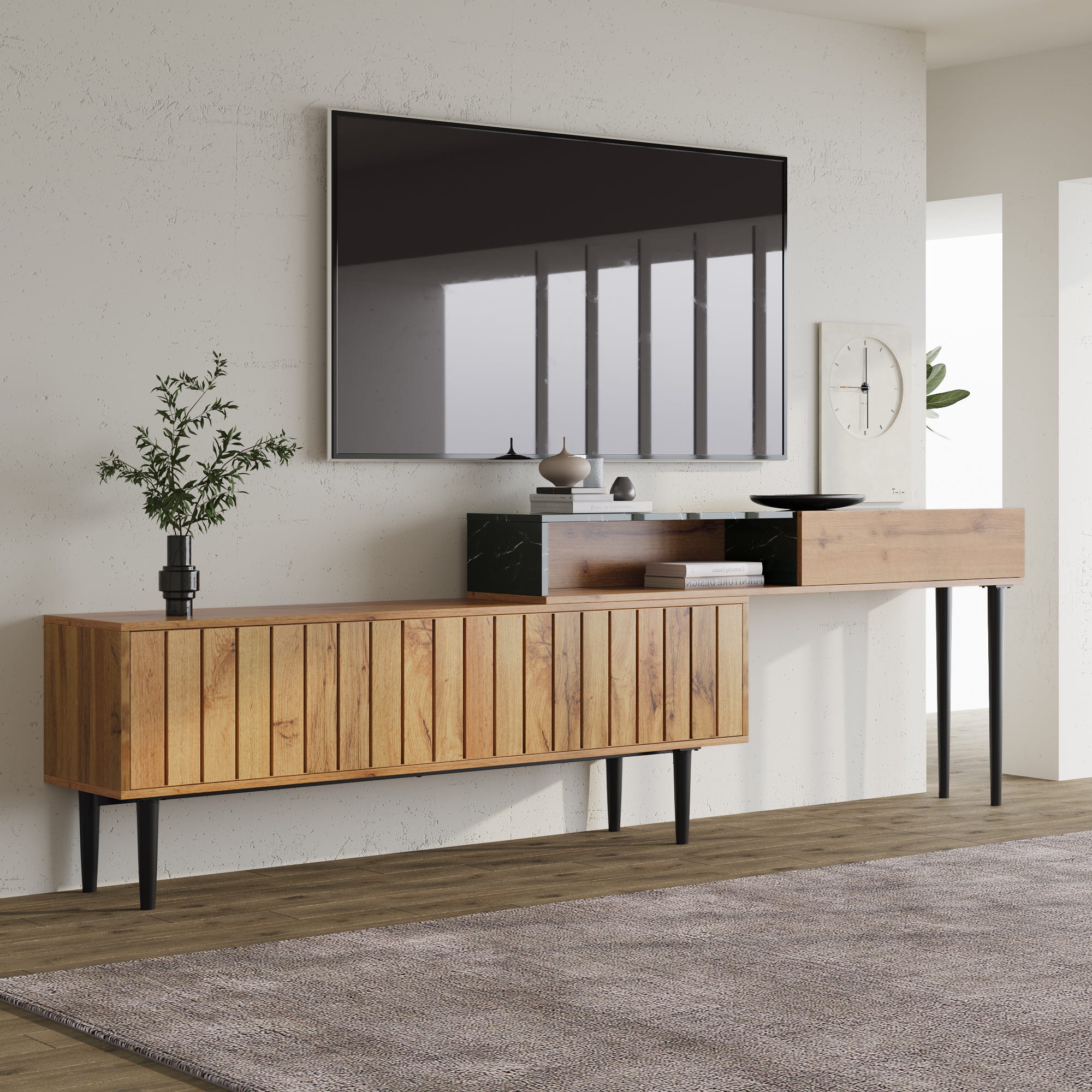 Mobile TV Moderno Con 2 Ante E 1 Nicchia Motivo Marmo Legno MDF E mobile-tv-moderno-con-2-ante-e-1-nicchia-motivo-marmo-legno-mdf-e