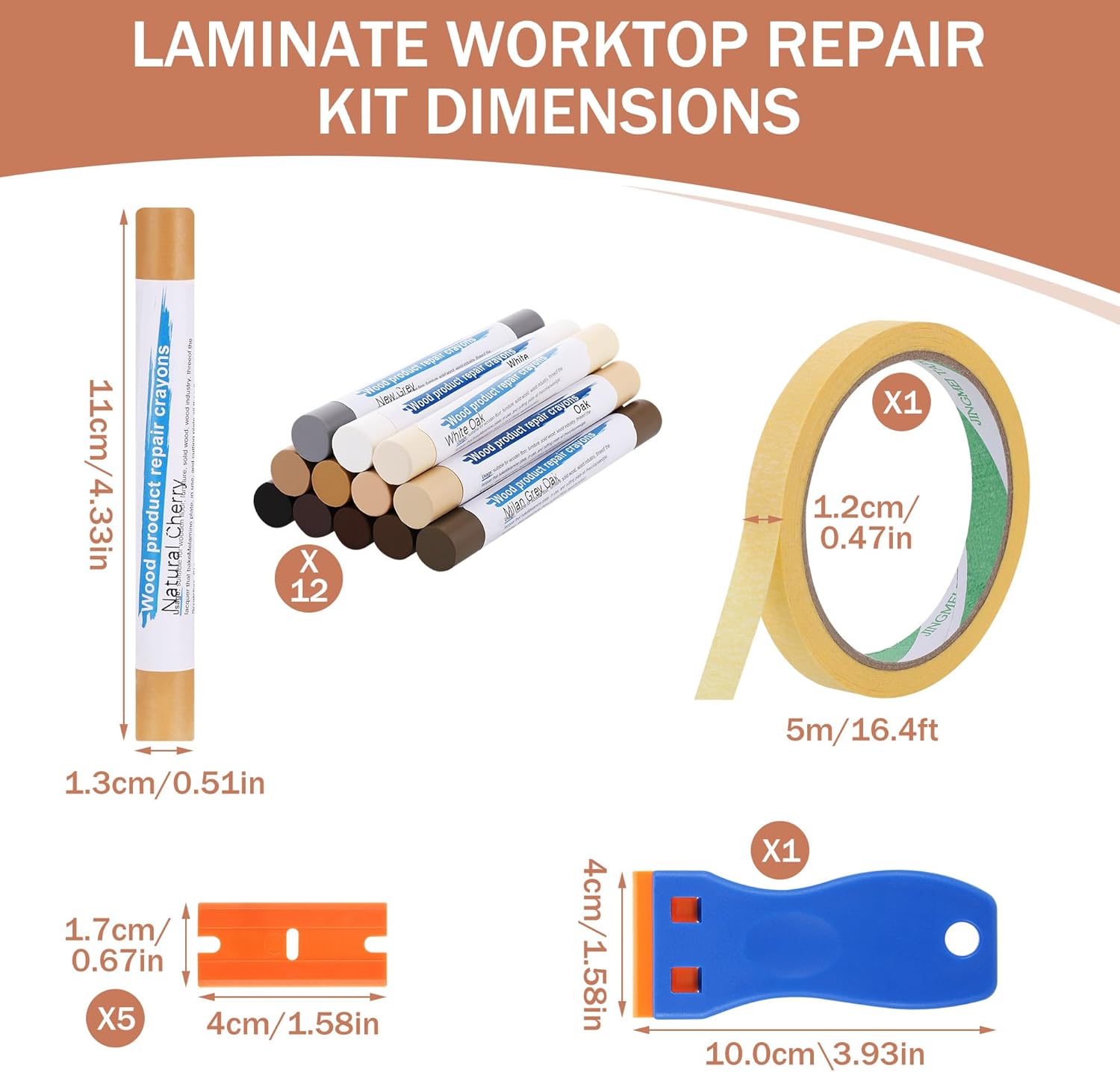 Kit di riparazione per parquet in 12 colori, kit di riparazione per piastrelle con raschietto, riparazione graffi per parquet, riparazione piastrelle - 4